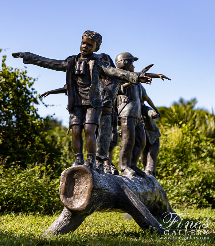 Bronze Statues  - Five Kids On Tree Stump - BS-1517